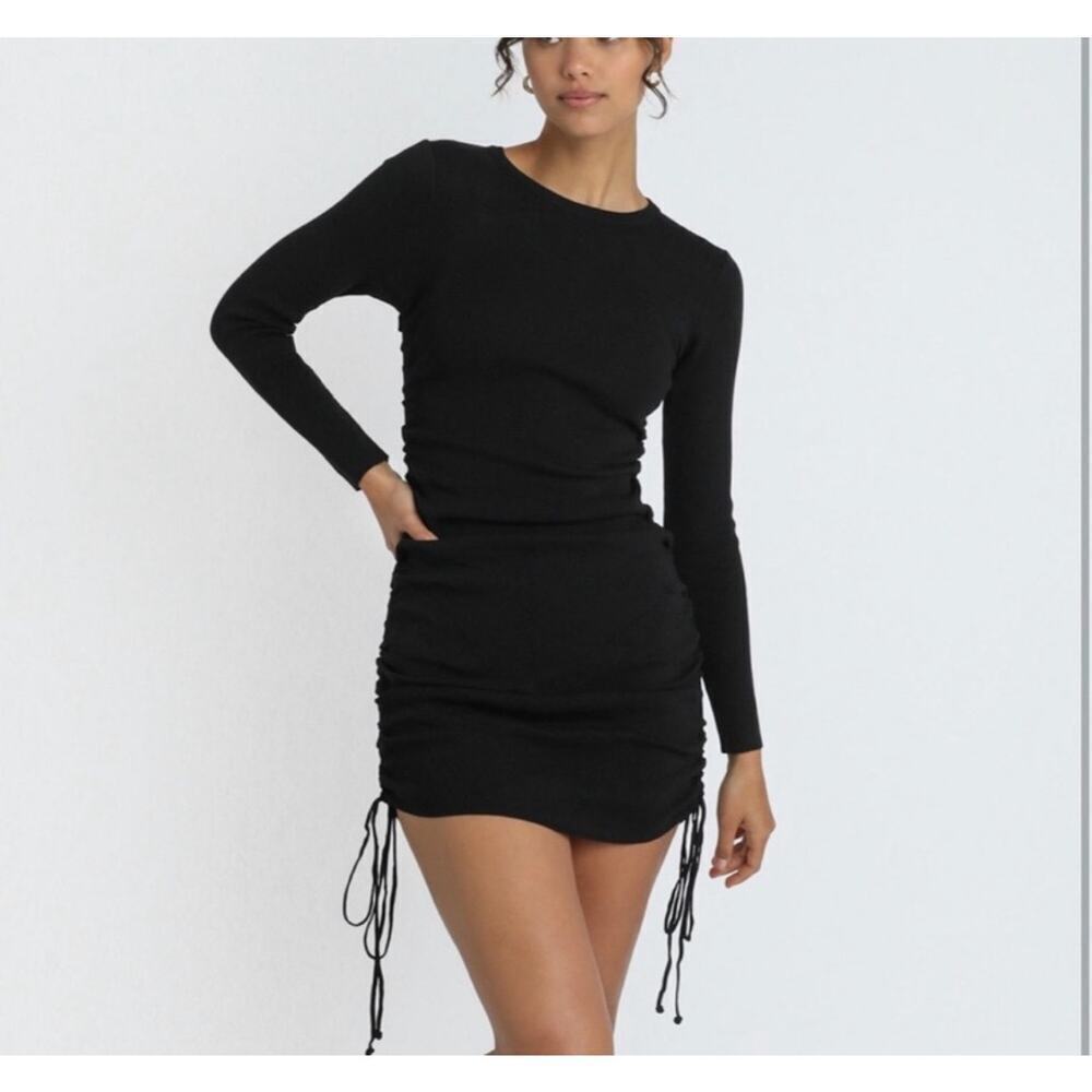 Lioness Women Bodycon Sweater Dress Rushed Sides Black‎ Size Small
